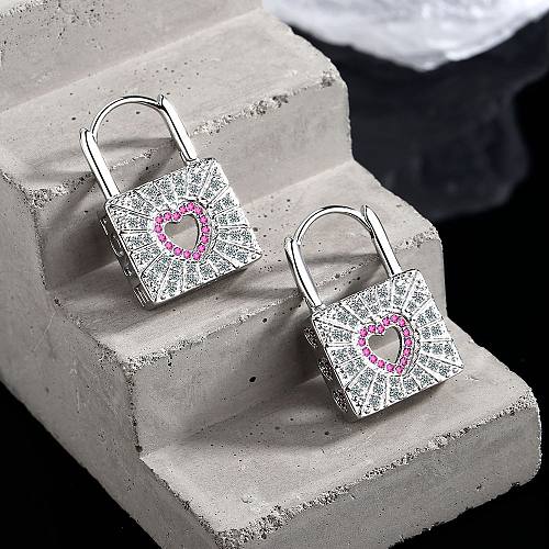 1 Pair Modern Style Heart Shape Copper Inlay Zircon White Gold Plated Earrings