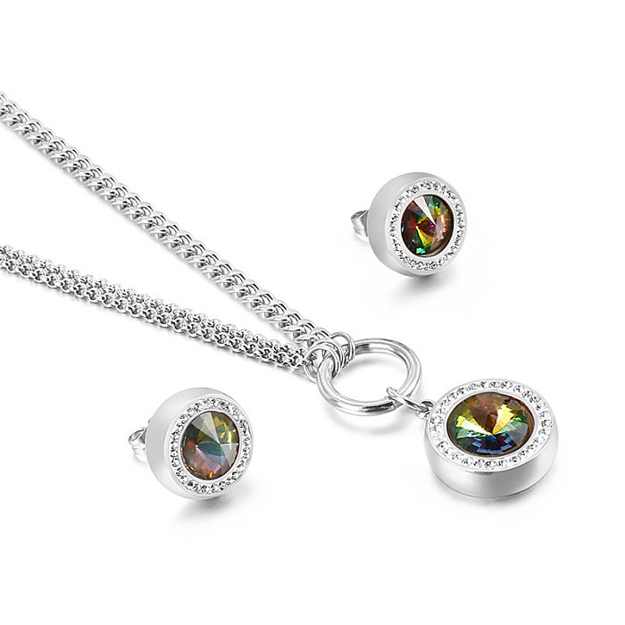 Neue Mode Goldene Kristall Glas Diamanten Ohrringe Halskette Edelstahl Set Großhandel schmuck