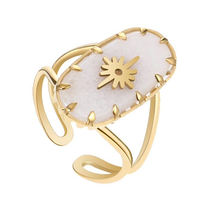 IG Style Oval Stainless Steel 18K Gold Plated Natural Stone Open Ring In Bulk