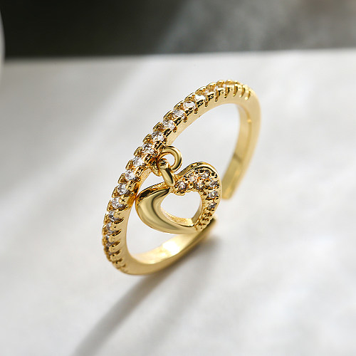 Classic Style Streetwear Heart Shape Copper Plating Inlay Zircon 18K Gold Plated White Gold Plated Charm Rings
