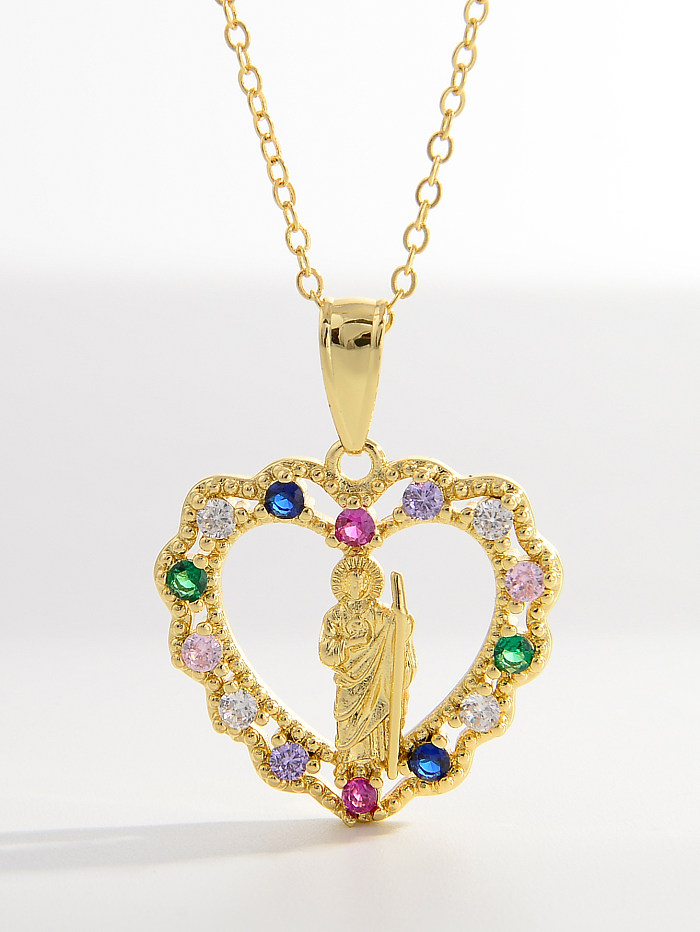 Elegant Retro Square Heart Shape Copper 18K Gold Plated Zircon Pendant Necklace In Bulk