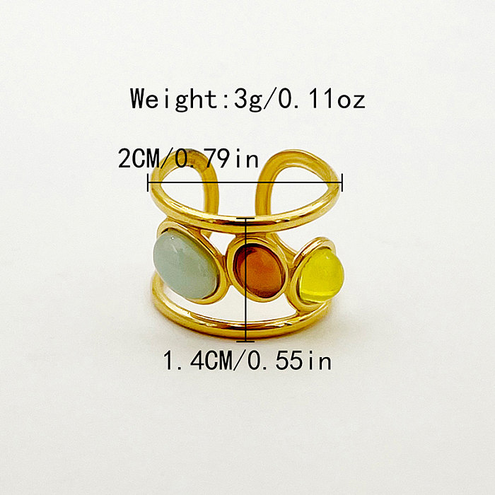 Wholesale Casual Elegant Vintage Style Oval Stainless Steel Plating Inlay Gold Plated Artificial Gemstones Open Rings