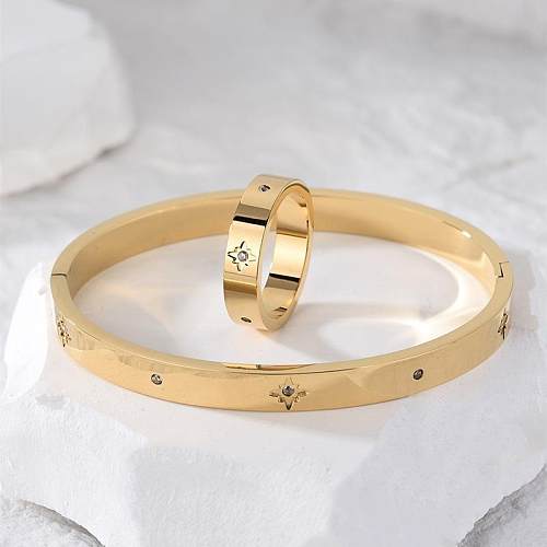 Elegant Star Titanium Steel Inlay Artificial Gemstones Rings Bracelets
