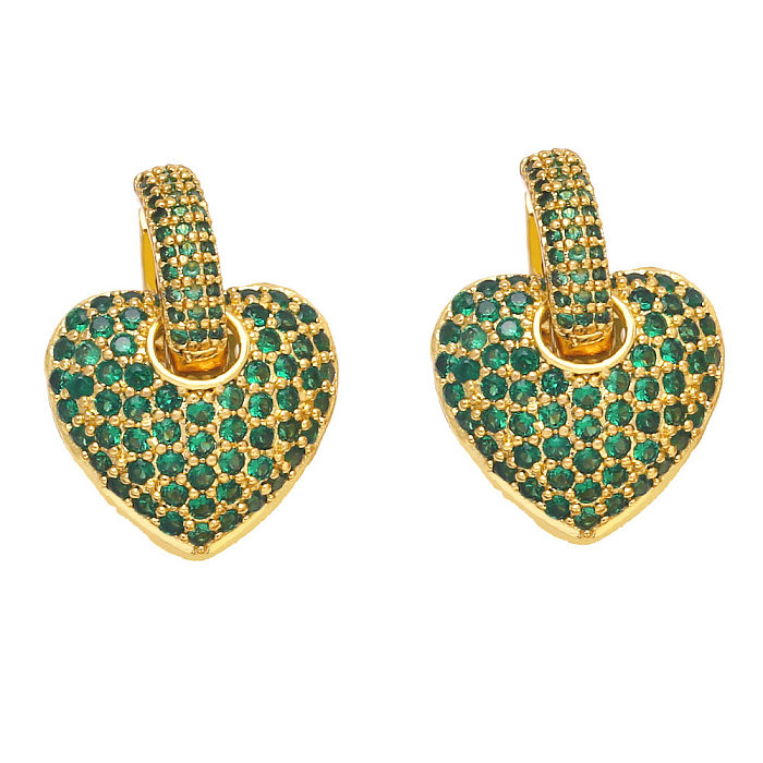 Fashion Micro-Inlaid Color Heart-Shaped Zircon Copper Earrings