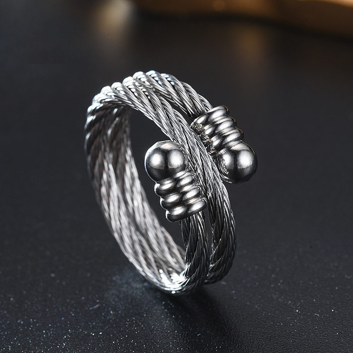 Modischer offener Ring mit geometrischem Streifenmuster aus Edelstahl