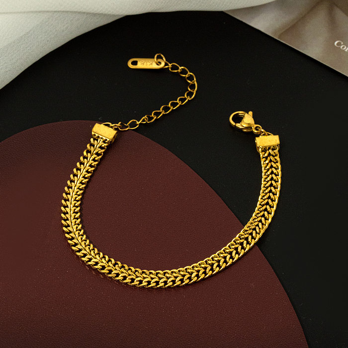 Hip-Hop Simple Style Solid Color Titanium Steel Plating 18K Gold Plated Bracelets Necklace