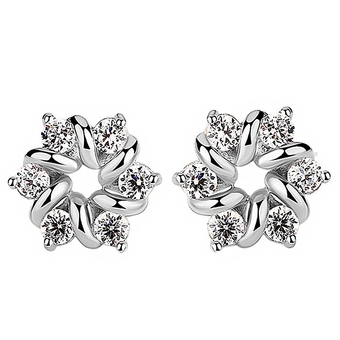 1 Pair Simple Style Flower Copper Plating Inlay Zircon Ear Studs