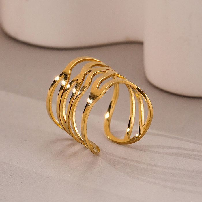 Anéis abertos banhados a ouro de aço inoxidável artístico de cor sólida estilo simples de férias