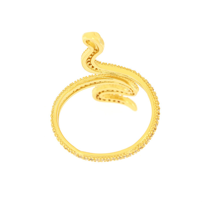 IG Style Exagerado Cobra Chapeamento de Cobre Inlay Zircon 18K Anéis Abertos Banhados a Ouro
