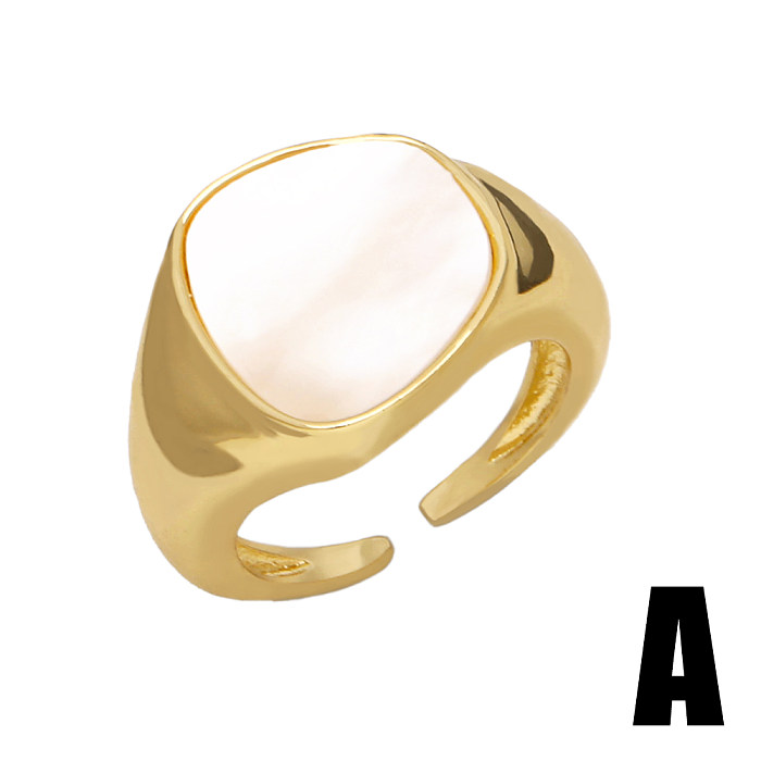 IG-Stil, einfacher Stil, geometrische Kupferbeschichtung, Inlay-Muschel, 18 Karat vergoldete offene Ringe