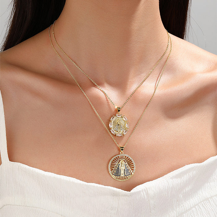 Elegant Lady Geometric Copper Inlay Zircon Pendant Necklace
