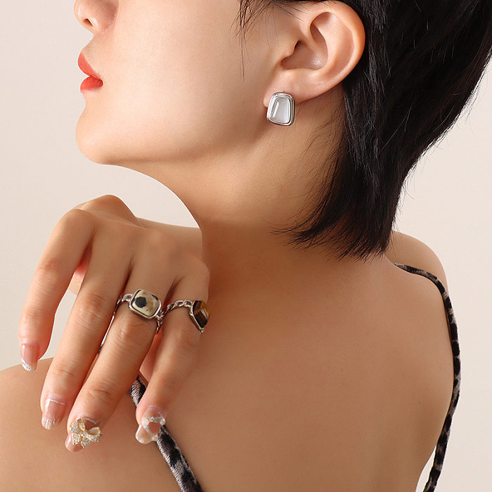 Damenmode Geometrische Titanstahl Ohrringe Halskette Inlay Opal Schmucksets
