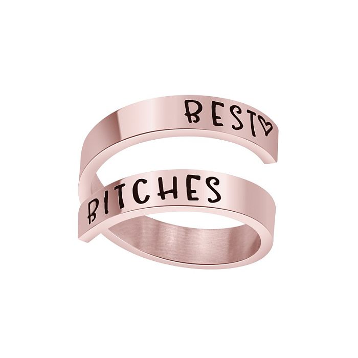 Hip-Hop Letter Stainless Steel Plating Rose Gold Plated Open Rings