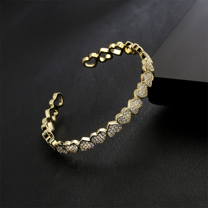 Bracelet en forme de cœur en or plaqué cuivre, bijoux en Zircon micro-incrustés