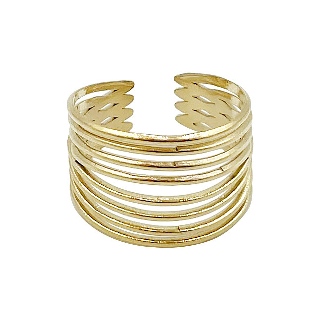 Casual Vacation Modern Style Lines Stainless Steel Metal Layered Polishing Plating Gold Plated Open Ring