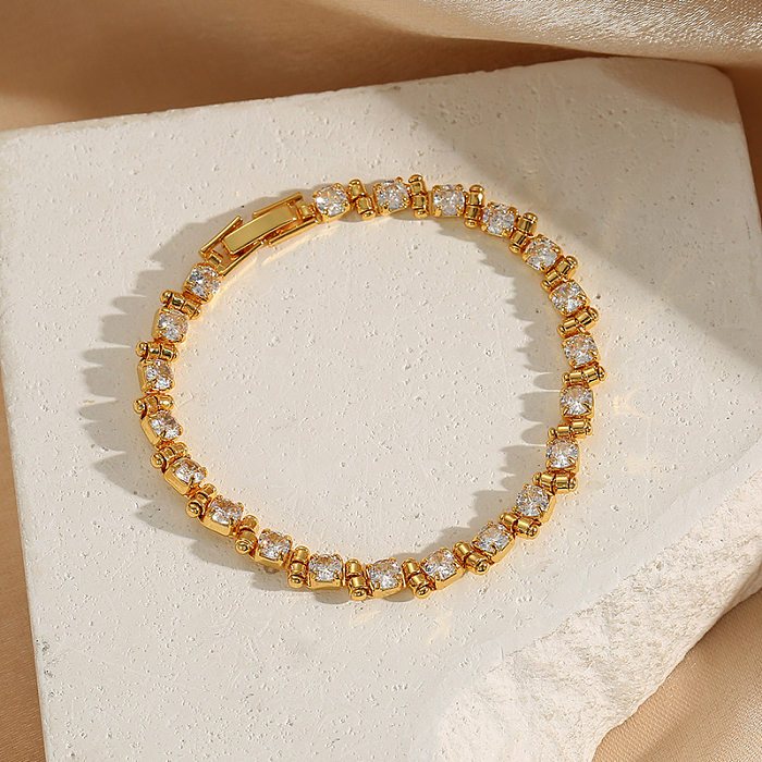 Luxuosas pulseiras geométricas de cobre com incrustações de zircão
