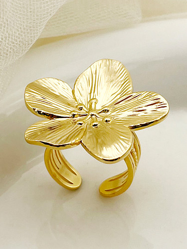 Vergoldeter offener Ring aus Edelstahl im Vintage-Stil mit Blumenmotiv, in großen Mengen
