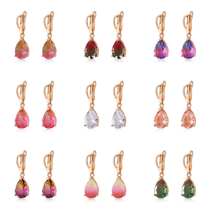 1 Pair Commute Water Droplets Plating Inlay Copper Zircon Gold Plated Drop Earrings