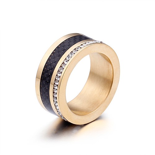Joias nova moda joias de aço titânio fileira dupla anel de diamante completo ponto atacado