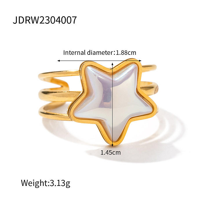 IG Style Star Oval Heart Shape Edelstahl Inlay Pearl 18K vergoldete Ringe Ohrringe
