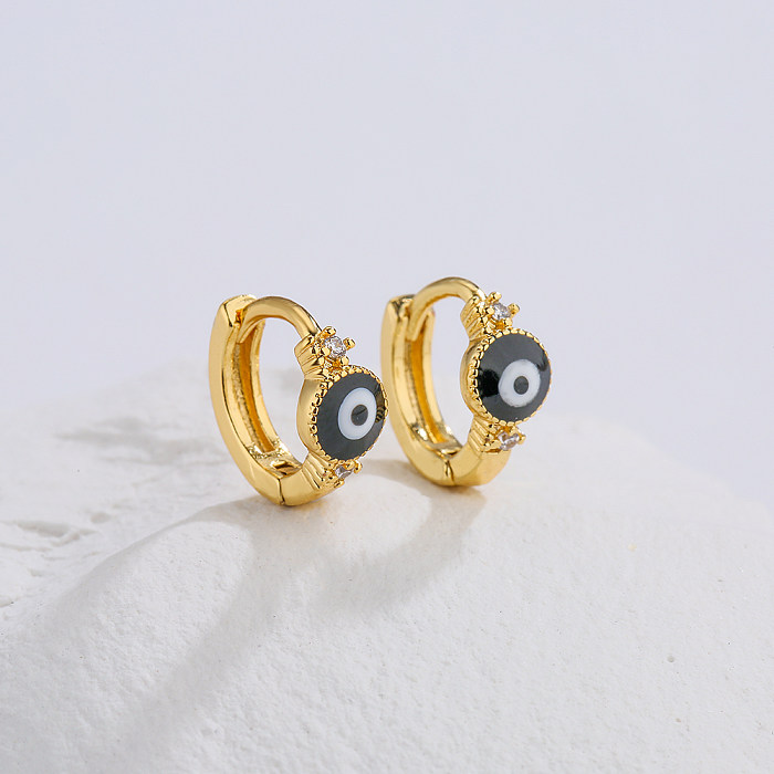 Simple 18K Gold Plated Zircon Dripping Oil Devil's Eye Earrings