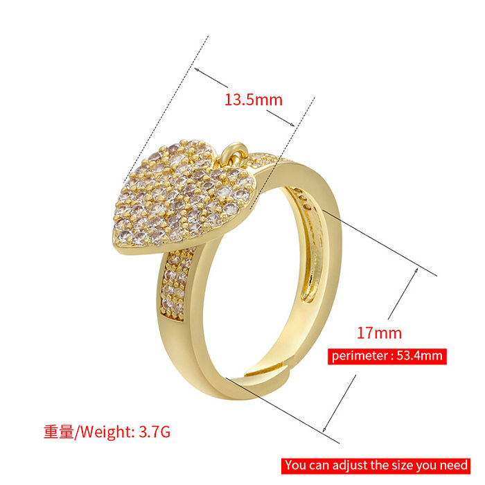 Wholesale Jewelry Heart Pendant Copper Inlaid Zircon Adjustable Ring jewelry
