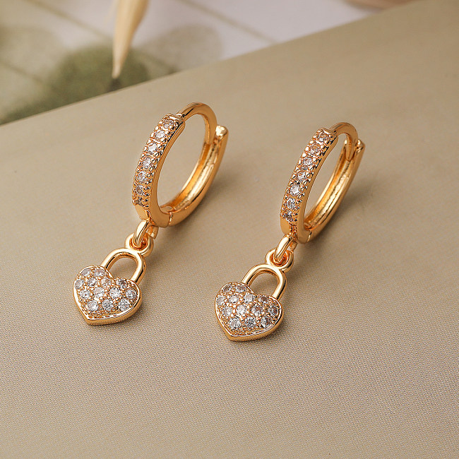1 Pair Simple Style Commute Heart Shape Plating Inlay Copper Zircon 18K Gold Plated Drop Earrings