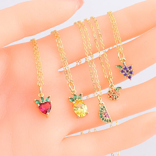 Cute Animal Fruit Copper Necklace Inlay Zircon Copper Necklaces