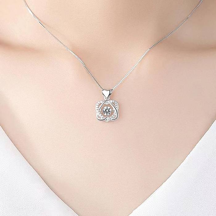 Simple Style Heart Shape Copper Inlay Zircon Pendant Necklace