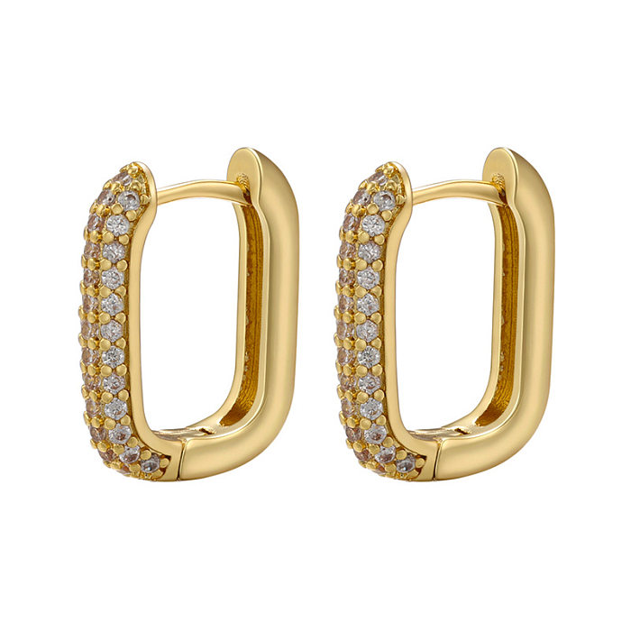 1 Pair Fashion Rectangle Copper Plating Inlay Zircon Hoop Earrings