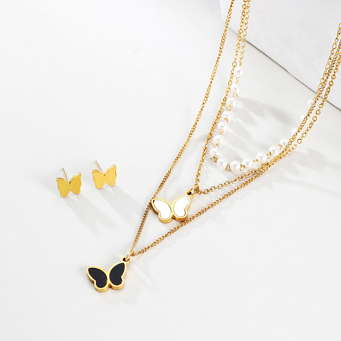 IG Style Elegant Modern Style Butterfly Stainless Steel Plating 18K Gold Plated Earrings Necklace