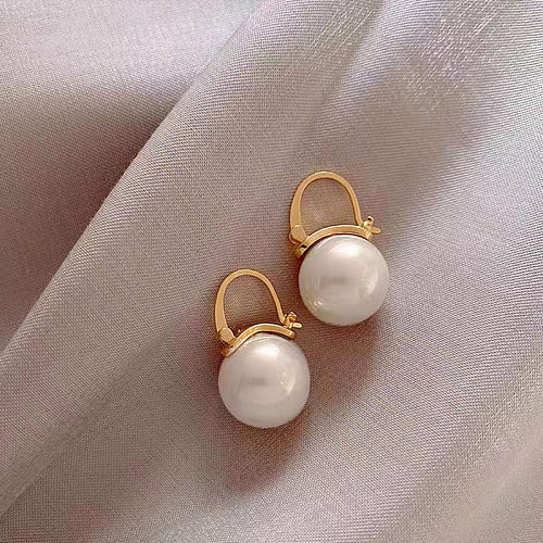 Boucles d'oreilles en perles artificielles avec incrustation de cuivre géométrique à la mode, 1 paire