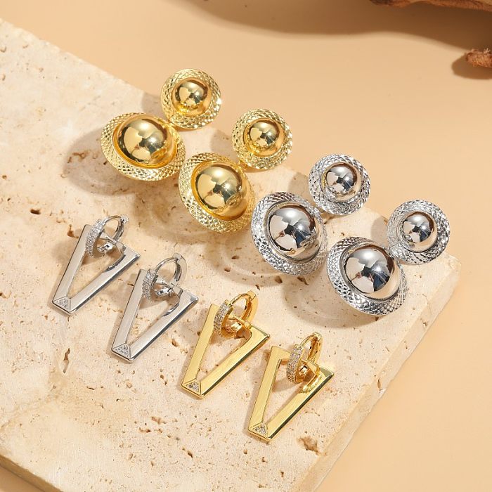 1 paire de clous d'oreilles plaqués or 14 carats, Style Simple, incrustation de couleur unie, cuivre et Zircon