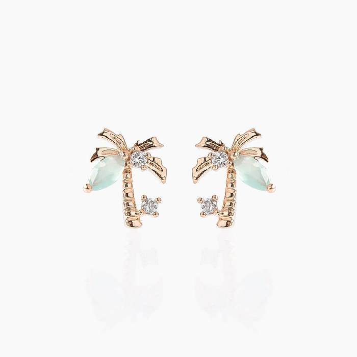 Beach Coconut Tree Earrings Copper Plated 18K Real Gold Earrings