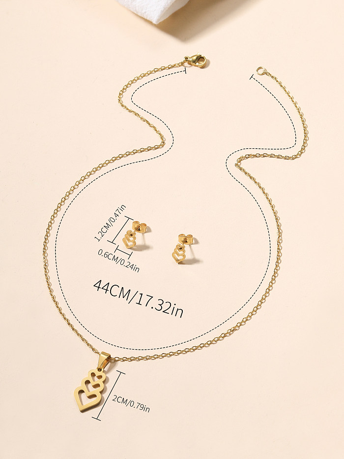 Simple Style Heart Shape Stainless Steel Earrings Necklace