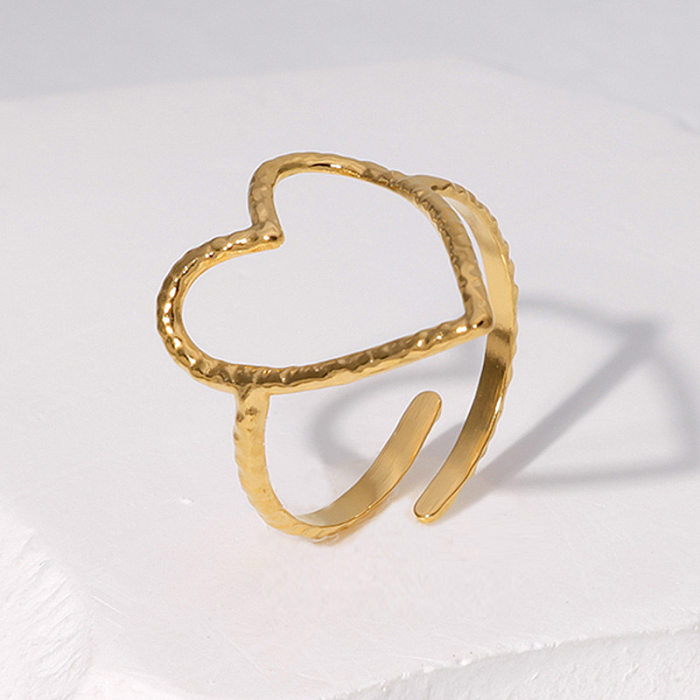 Anel aberto banhado a ouro de aço inoxidável em forma de coração artístico estilo simples a granel