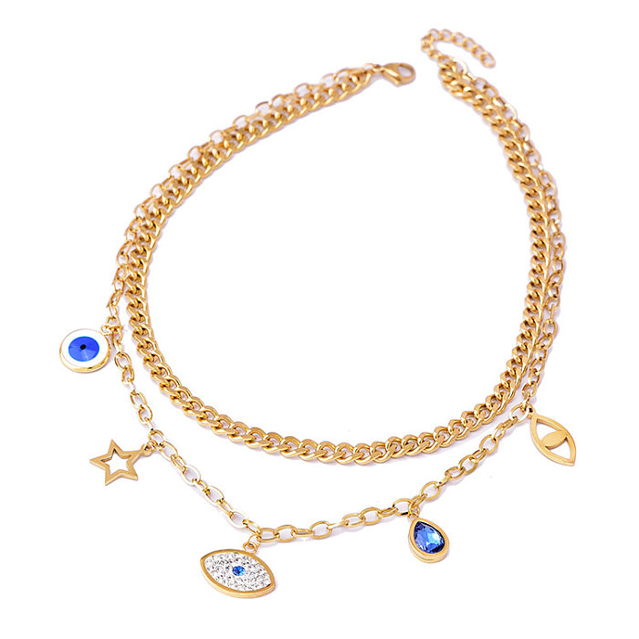 Vintage Style Devil'S Eye Star Water Droplets Titanium Steel Inlay Rhinestones Women'S Bracelets Earrings Necklace