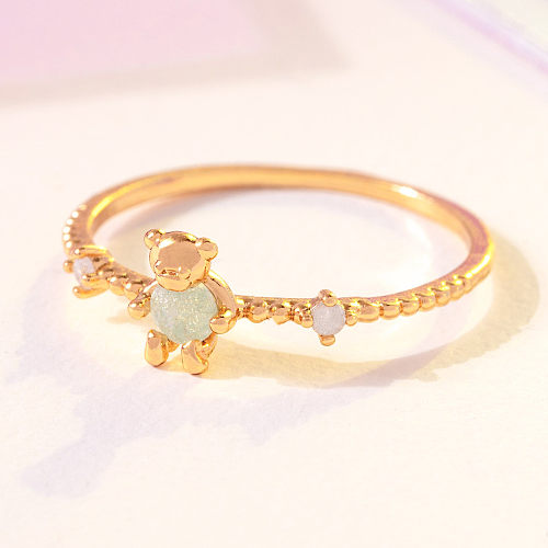 Fashion Cute Bear Does Not Fade Micro Inlaid Zircon Copper Ring