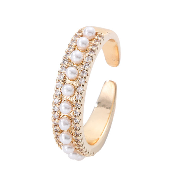 Schlichter Stil, klassischer Stil, geometrische Kupfer-Inlay-Perlen-offene Ringe