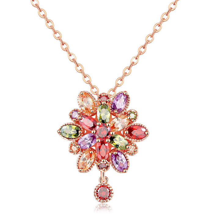 Luxurious Flower Copper Inlay Zircon Pendant Necklace