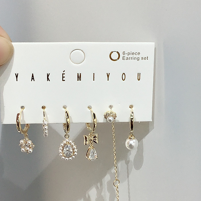 Yakemiyou Dog Paw Print Heart Shape Imitation Pearl Copper Asymmetrical Enamel Zircon 14K Gold Plated Earrings