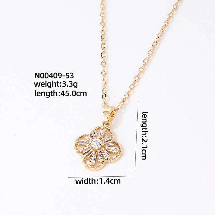 Sweet Simple Style Leaves Heart Shape Snowflake Stainless Steel Copper Zircon Pendant Necklace In Bulk