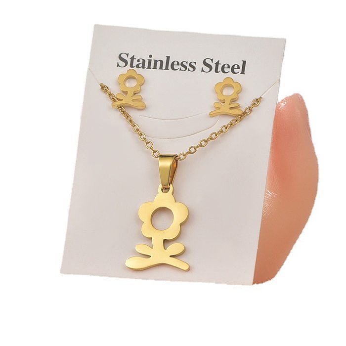 Fashion Star Heart Shape Bow Knot Titanium Steel Plating Women'S Earrings Necklace 1 Set