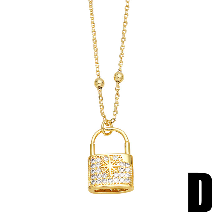 INS Style coeur forme serrure à clé placage de cuivre incrustation Zircon plaqué or 18K collier pendentif