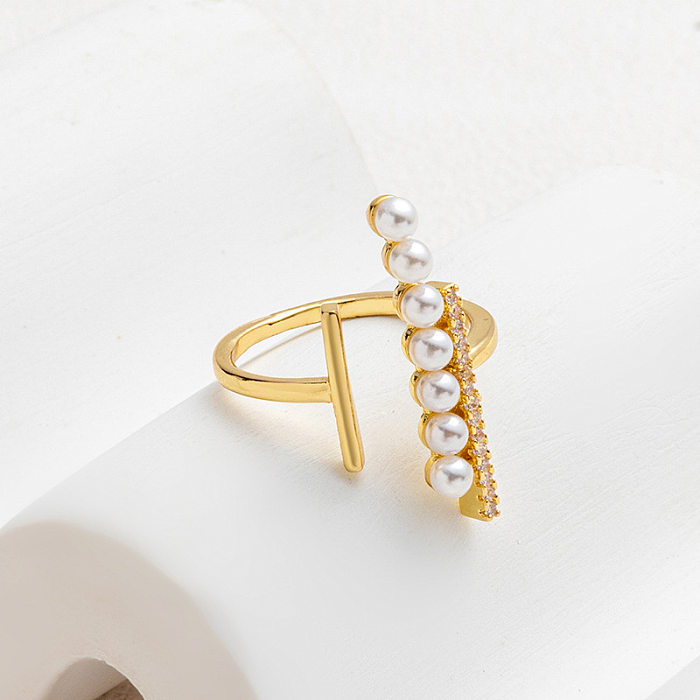 Anneaux de cuivre de Zircon de perle d'incrustation d'anneau ouvert de cuivre de couleur solide de mode