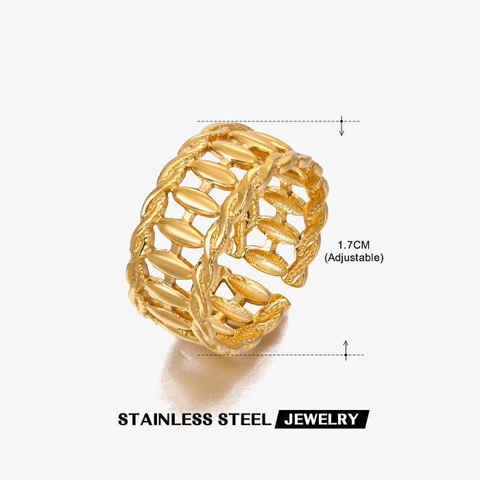 حلقات مفتوحة مطلية بالذهب عيار 18 قيراط مطلية بالفولاذ المقاوم للصدأ بتصميم هندسي كلاسيكي