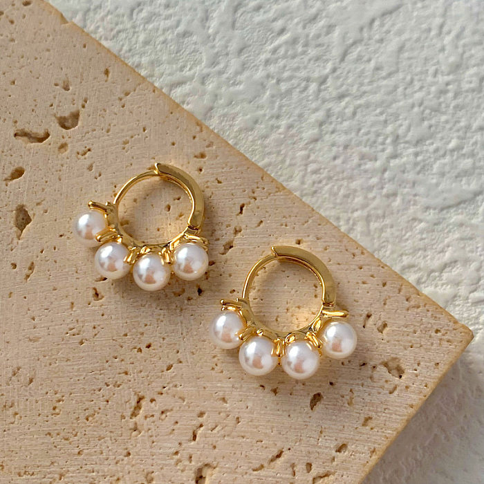 1 Pair Retro Lady Geometric Plating Imitation Pearl Copper Earrings
