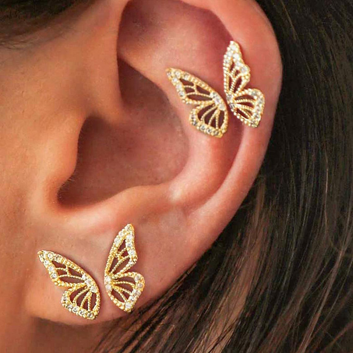 1 Pair Elegant Sweet Simple Style Butterfly Plating Inlay Copper Zircon 24K Gold Plated Ear Studs