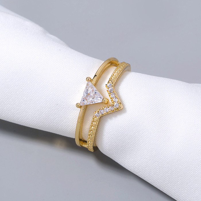 1 Piece Fashion Letter Copper Inlay Zircon Rings