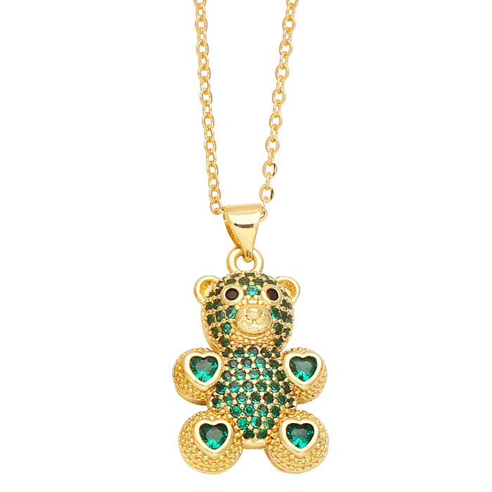 Cute Simple Style Little Bear Heart Shape Copper 18K Gold Plated Zircon Pendant Necklace In Bulk